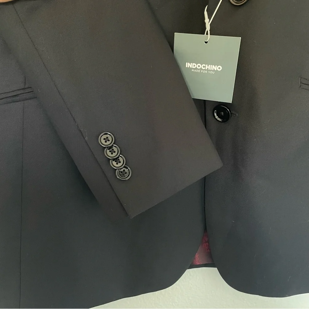 Indochino Luxury Men's NWT CUSTOM SIZE Suit Blazer 40R Black Red Wool Blend - Picture 4 of 9